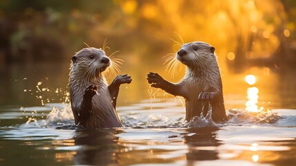 two otters in the water - Powered by Adobe
