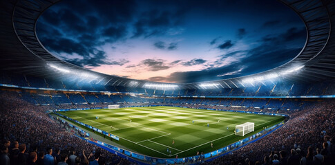 sport soccer light goal football arena stadium game world green. Generative AI.