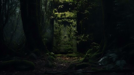 Fototapeta premium a dark forest with a large archway