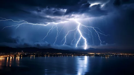 Foto op Aluminium lightning striking a city © KWY