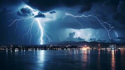 lightning striking a city