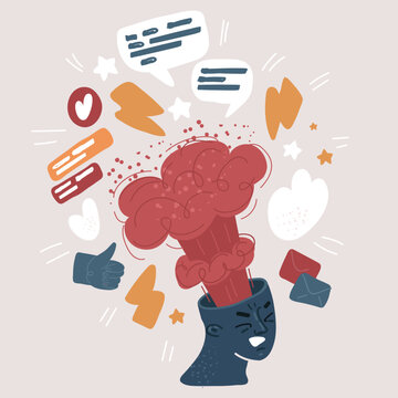 Vector illustration of Portrait of a head with an exploding mind