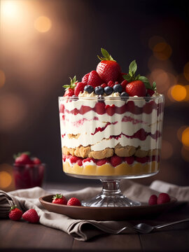 a very delicious Trifle, bokeh background