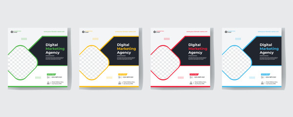 Digital marketing agency social media post template design. Modern corporate banner, poster & flyer with abstract geometric background. Online or web business promotion banner with company logo.