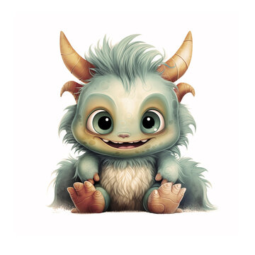 Cute happy funny baby monsters  AI generated creatures artwork