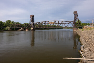 Fototapeta na wymiar A Railroad Lift Bridge Crossing The Mississippi River
