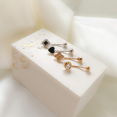 14k gold navel rings, cushion belly button rings. Rose and white gold options.
