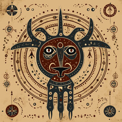 Taurus astrological star sign vector illustration. Bull drawn in primitive art style