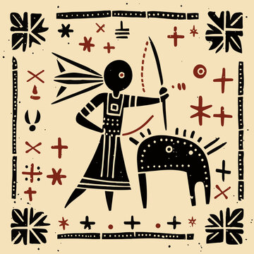 Sagittarius astrological star sign vector illustration. Archer drawn in primitive art style