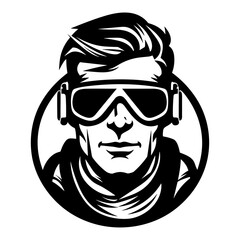 Aviator pilot glasses portrait logo black silhouette svg vector