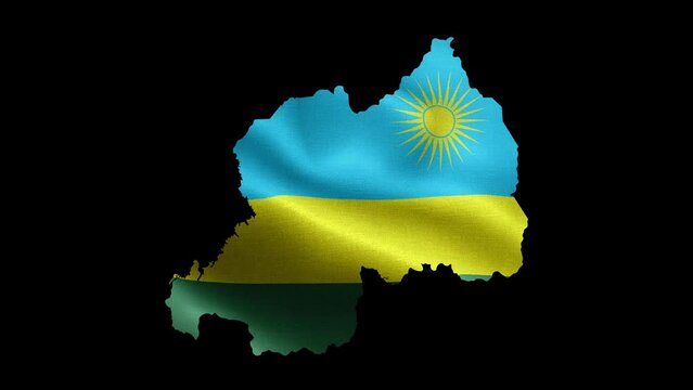  4K waving national flag of Rwanda on the map. Loop alpha channel seamless Rwandan flag on territory. Outline geographic country border of Niger stock video.