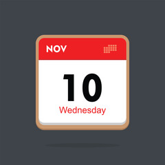 wednesday 10 november icon with black background, calender icon