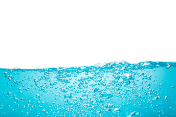 Naklejka na ściany i meble Water surface colour blue with bubbles isolated on the white background