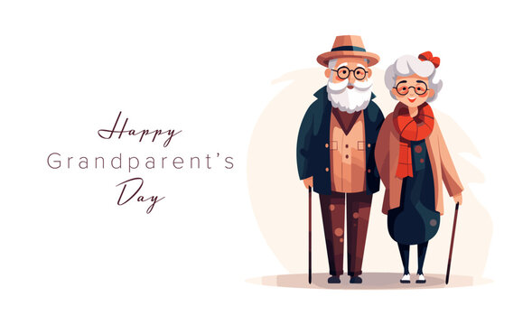 Grandfather and Grandmother staying together. Grandparents Day celebration. Vector banner