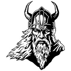 Obraz premium Viking warrior silhouette vector. Perfect for t-shirt designs, tattoos, clipart, cut files, logos, decals, stickers and Norse mythology themes.