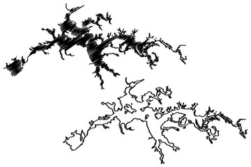 Lake Weiss Reservoir (United States of America, North America, us, usa, Alabama) map vector illustration, scribble sketch Weiss Dam map