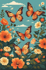 seamless pattern with butterflies and flowers