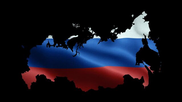  4K waving national flag of Russian on the map. Loop alpha channel seamless Russian flag on territory. Outline geographic country border of Niger stock video.