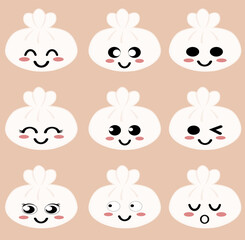 Cute doodle dumplings. A cartoon food vector illustration.