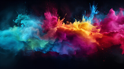 Colored powder explosion on dark gradient background