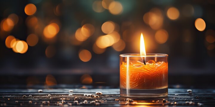 AI Generated. AI Generative. Decorative soy wax candle in bowl plate. Romantic Xmas Christmas spa relaxing spiritual meditation background vibe. Graphic Art