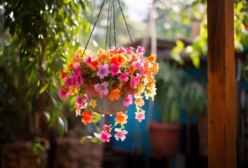 Colorful flower plant in hanging pot