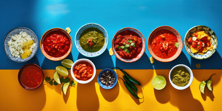Flatlay Fiesta: Mexican Food in Vibrant Display, Generative AI