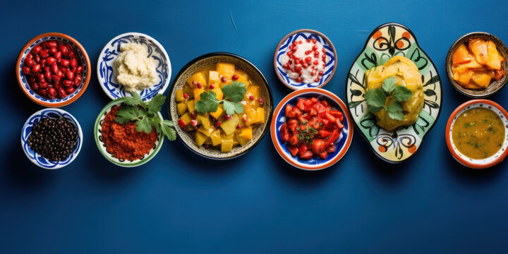 Mexican Food Delight: A Tasty Mosaic on Tiled Floor, Generative AI