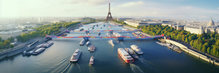 Aerial Glimpse of Olympics: Paris and the Seine, Generative AI - obrazy, fototapety, plakaty