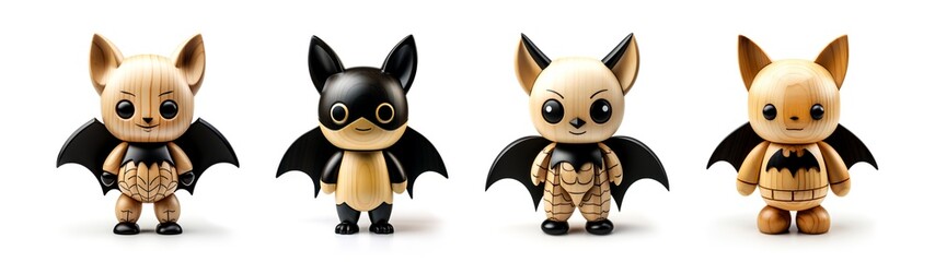 Bat wooden toy set halloween isolated white background generative ai