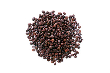 Coffee beans top view isolated white background
