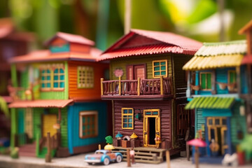 Fototapeta premium Vibrant Caribbean Charm Colorful Wooden Houses on an Island Paradise AI generated