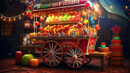 Naklejka premium a cart with a large amount of fruit on it
