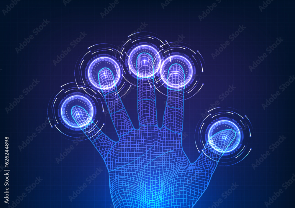 Poster security technology that uses fingerprint scanning to access sensitive cyber data vector hand with t
