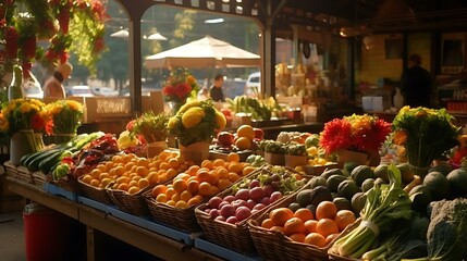 a market with fruits and vegetables