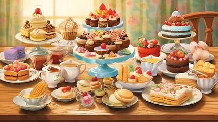 a table full of cakes