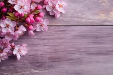 Fototapeta na wymiar Elegant Sakura Blossom on Light Wooden Background