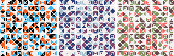 Abstract geometric Bauhaus pattern design. Vector circle, triangle and square lines color art design. Colorful Bauhaus background pattern.