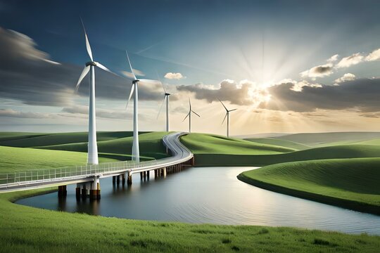  The wind turbines are integrated into the architecture, showcasing an innovative approach to green energy production within urban environments. 
