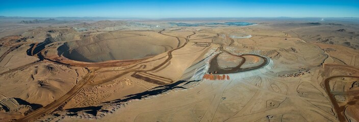 Aerial view of Cerro Dominador, a huge area in the Atacama desert where minerals are extracted from...