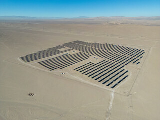 Photovoltaics: Aerial view of a power station in the sunny Atacama desert in Chile - renewable and sustainable energy made of the South American sun