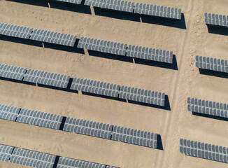 Photovoltaics: Aerial view of a power station in the sunny Atacama desert in Chile - renewable and sustainable energy made of the South American sun