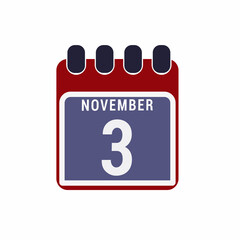 Calendar displaying day 3 (third) of the November - Day 3 of the month. illustration