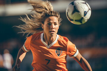 female soccer player with ball ai generated art  - Powered by Adobe