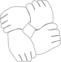 Drawing of holding hands isolated on white background. Symbol of love, dating, close relationship, intimacy and romance. Hand drawn black and white illustration.