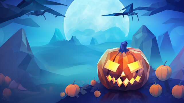polygonal background on halloween poster.