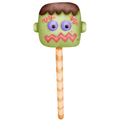 Single green zombie candy halloween illustration