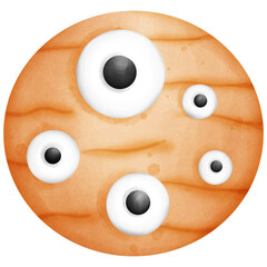 Single orange cookie halloween with eyeball illustration