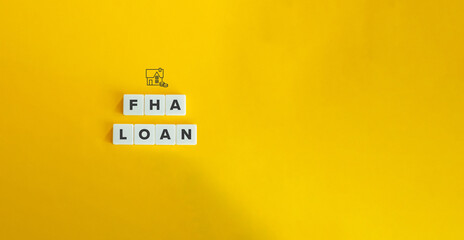 Federal Housing Administration (FHA) Loan Banner. Letter Tiles on Yellow Background. Minimal...