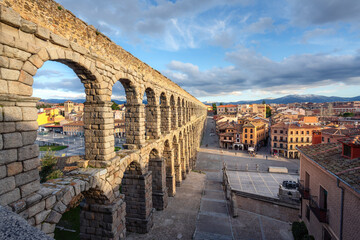 Aqueduct of Segovia and Plaza del Azoguejo Square - Segovia, Spain